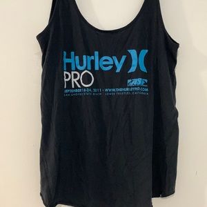 Hurley black tank top, dropped down length. Sized L.